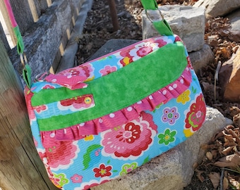 floral Girl's purse, Girl's zipper purse, pink & yellow Purse, Small Purse, Teen Purse, pre-teen purse, floral purse