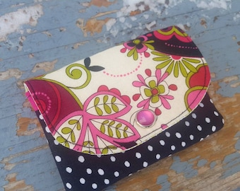 Floral Wallet Small wallet Business Card Holder Small Fabric black and mauve wallet pocket wallet