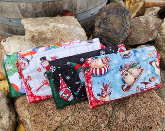 Christmas wallet, Snowman Billfold, Fabric Wallet, Ladies Wallet, Gnome Wallet, Vintage Christmas Wallet with Snap, Handmade Fabric Wallet,