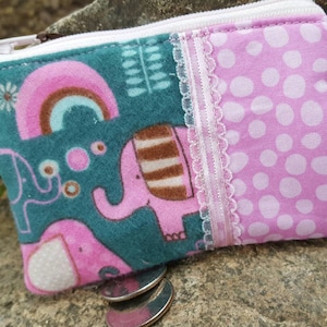 Elephant Coin Purse, Girls Zipper Wallet, Elephant Change Purse, credit card pouch, ear bud pouch