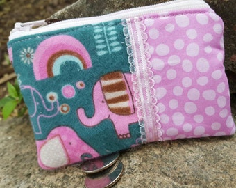 Elephant Coin Purse, Girls Zipper Wallet, Elephant Change Purse, credit card pouch, ear bud pouch