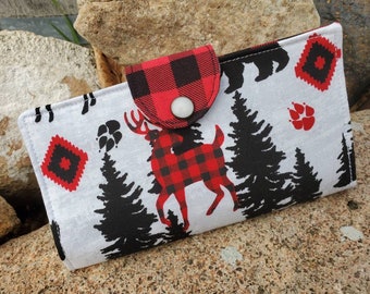 Buffalo Plaid Checkbook Cover, Wildlife Checkbook, Deer Checkbook, Bear Gift,  Coupon Case, Fabric Checkbook, Checkbook with Snap, Dad Gift