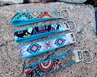 Southwest Keychain Wristlet, Aztec Keychain, Southwest Gift, Keyfob, Teachers Gift, Colorful Keychain, Fabric Key Fob, KeychainLanyard