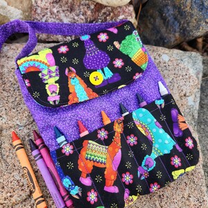 Llama Crayon Purse, handmade Toddler Purse, Preschool Purse, First Purse, Girl&#39;s Crayon Bag, childs fabric Purse