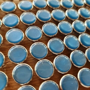 Misty Blue Pearl Snaps, Set of  12 Pearl Snap Fasteners, Medium Blue snap sets, 11.5 mm Snaps, western snaps, Shirt Snaps