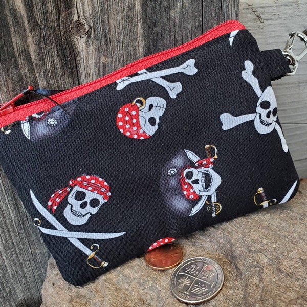 Pirate Coin Purse, Boys  Zipper Wallet, Kids Change Purse, Earbud Pouch, skull coin bag, Boys Change Purse