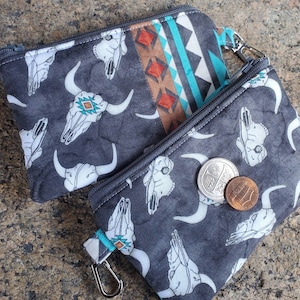 Monedero de monedas del suroeste, billetera con cremallera de calavera de búfalo, monedero de cambio, monedero de monedas del suroeste, bolsa de auriculares, bolsa con cremallera, billetera de bolsillo