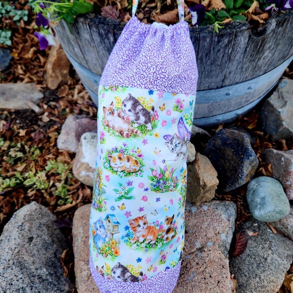 Cat Grocery Bag Dispenser,  Shopping Bag Holder, Kitty Plastic Bag Keeper, Housewarming Gift, Butterfly Decor, Kitchen Organization