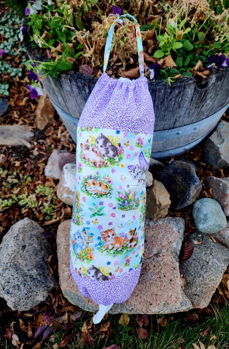 Cat Grocery Bag Dispenser, Shopping Bag Holder, Kitty Plastic Bag Keeper, Housewarming Gift, Butterfly Decor, Kitchen Organization image 1