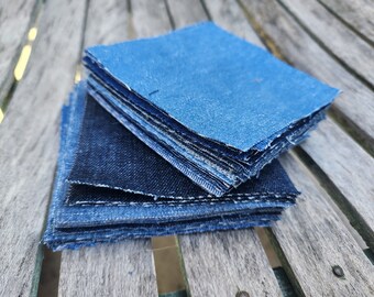 50 Denim squares, 4x4 denim patches, , denim craft supplies, recycled denim, repurposed jeans, quilting squares