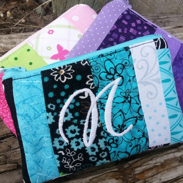 Personalized Coin Purse, Patchwork Zipper Wallet, Girl's Change Purse, Ear Bud Pouch, credit card pouch