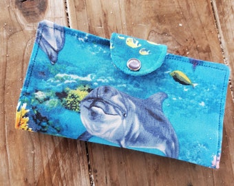 Dolphin Checkbook Cover, Sea Life Coupon Case, Fabric Checkbook Cover, Personalized Checkbook, Monogrammed Checkbook Case, Dolphin Gift