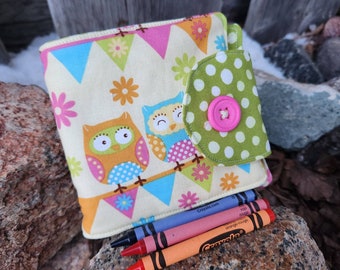 Owl Crayon Wallet, Girl's  Billfold, Crayon Holder, Crayon Roll