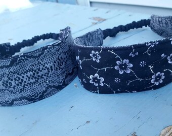 Snakeskin Headband, Reversible Headband, Black Suede Headband, Black and Silver Headband, Fabric Headband