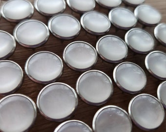 Discontinued White pearl snaps, Set of 12 White clear Pearl Snaps, Pearl Snap Fasteners, 11.5 mm Pearl Snaps, white western snaps