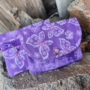 Cartera pequeña con cremallera, Monedero con mariposas, Tarjetero, Cartera morada, Monedero, Monedero con mariposas, Cartera de bolsillo