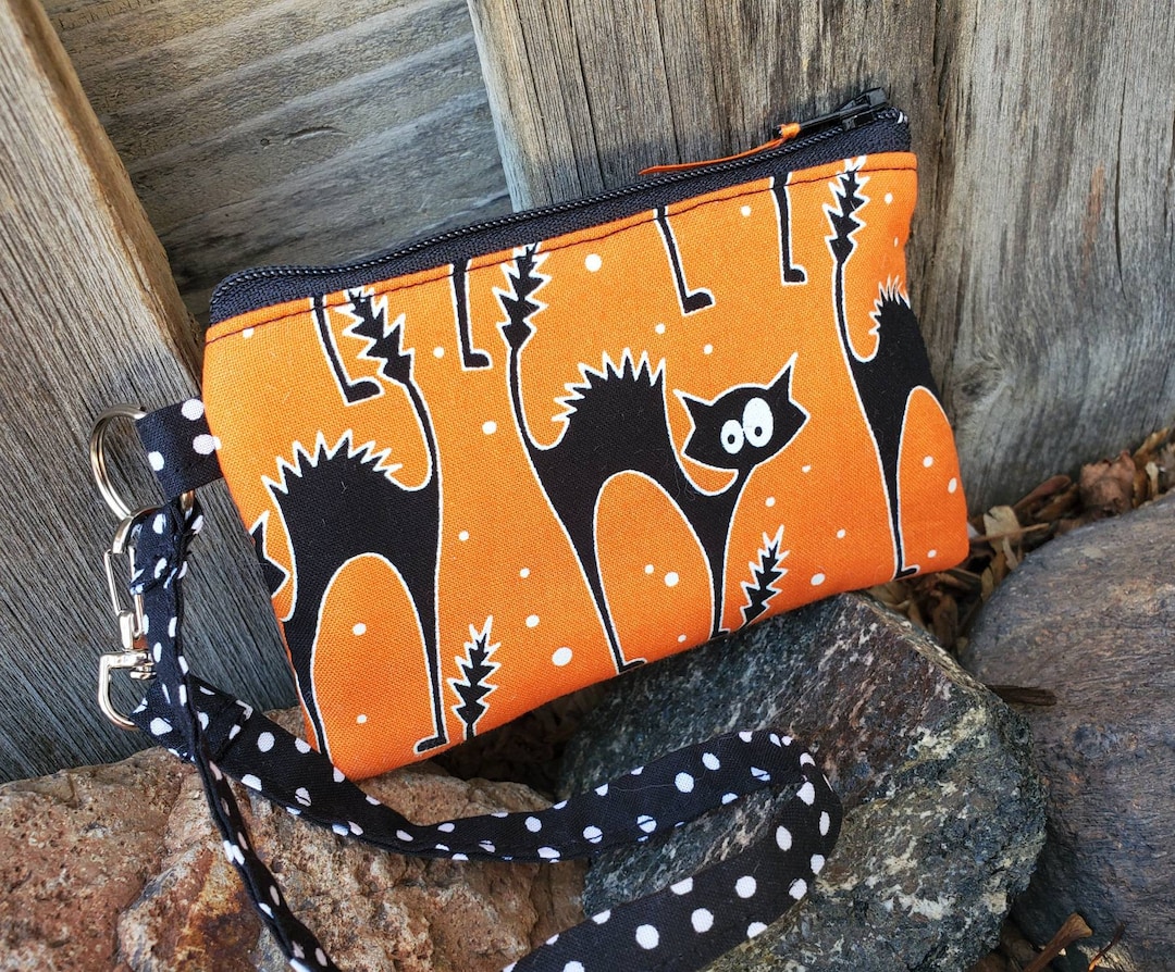 Black Cat Coin Wristlet Halloween Coin Purse Black Cat Etsy