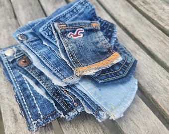 Denim Coin Pockets, 10 upcycled smalldenim pockets, Blue jean repurposed, Denim Parts for Sewing, Jean Pockets, denim craft supplies