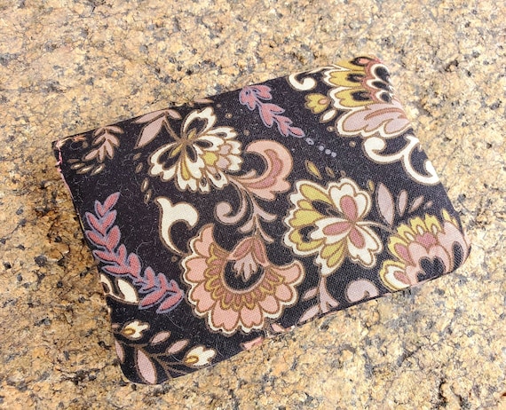 Floral Wallet Small wallet Business Card Holder Small Fabric black and mauve wallet pocket wallet