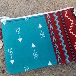 Monedero de moneda de flecha, billetera con cremallera de flecha, monedero de cambio de flecha, monedero de moneda del suroeste, bolsa de auricular, bolsa con cremallera, bolsa femenina, billetera de bolsillo