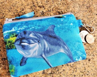 Coin Pouch Dolphin And Sea Wave Canvas Coin Purse Cellphone Card Bag With Handle And Zipper 