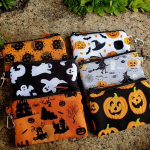 Halloween change purse, cat Coin Purse, witch Zipper Pouch, Cat Earbud Pouch, Kitty Zipper Wallet, Lunch money pouch, cardit card pouch