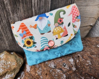 Small Gnome zipper wallet, Gnome Change wallet, Business Card Holder,  Garden Gnome Gift, Change Purse, pocket wallet