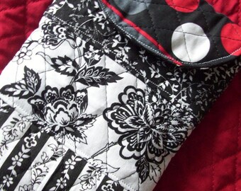 Black & White Quilted E-Reader Sleeve, Quilted Sleeve, Nook Sleeve, Kindle Sleeve, Quilted Case