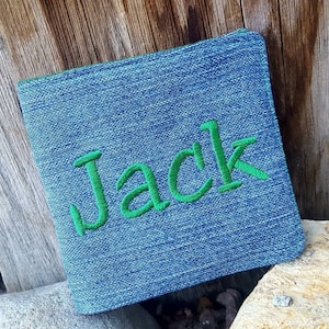 Billetera para niños, Billetera vaquera, Billetera personalizada, Billetera para niños con nombre, Billetera plegable, Billetera de mezclilla reciclada