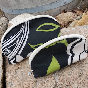 Curved Cosmetic Bag, Travel Bag, Purse Organizer, Black Makeup Bag, Fabric Zipper Bag, Half Moon Pouch, Wide Opening Zipper Bag