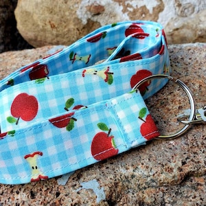 Apple Lanyard,  Badge Holder, ID Lanyard, apple gingham Keychain Lanyard, teacher&#39;s Lanyard