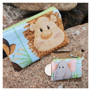 Lion Coin Bag, Elephant Coin Purse, Girls Zipper Wallet, Elephant Change Purse, kids zipper wallet, baby jungle animal pouch