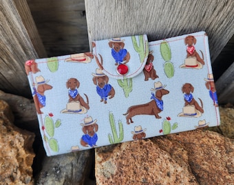 Dachshund Cowboy Checkbook Cover, Pet Themed  Coupon checkbook, Dog Checkbook Case, Fabric Checkbook, Handmade Checkbook Cover