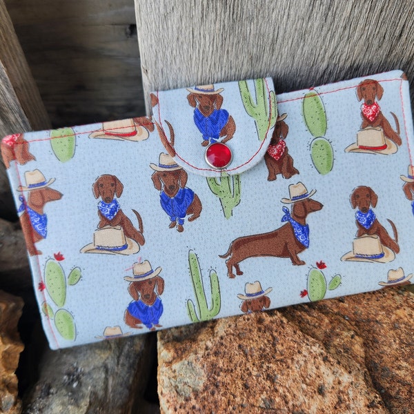 Dachshund Cowboy Checkbook Cover, Pet Themed  Coupon checkbook, Dog Checkbook Case, Fabric Checkbook, Handmade Checkbook Cover