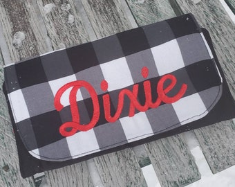 Black Buffalo Plaid Ladies Wallet,  Personalized  Ladies Wallet, Black and white  Billfold, Fabric Wallet,  Ladies Billfold, Fabric Wallet