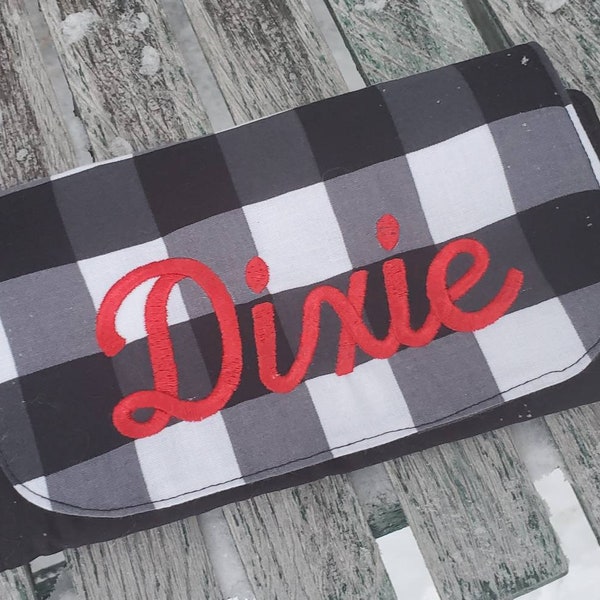 Black Buffalo Plaid Ladies Wallet,  Personalized  Ladies Wallet, Black and white  Billfold, Fabric Wallet,  Ladies Billfold, Fabric Wallet