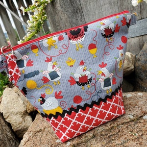 Chicken Cosmetic Bag, Travel Bag,  Knitting Makeup Bag, Vendor Cash Bag, Zippered Makeup Bag, Handmade Makeup Bag, chicken gift