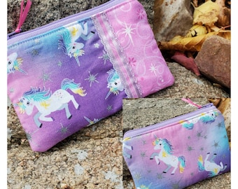 Unicorn Coin Purse, Change purse,  Zipper Wallet, Change Purse, Ear Bud Pouch, Zipper Bag, Unicorn pouch