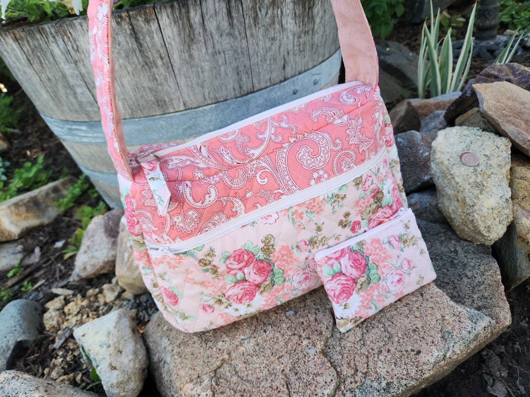 Quilted Purse Coral/pink Quilted Purse Floral Purse Purse Etsy