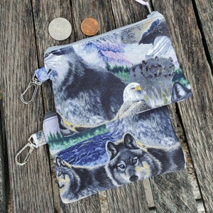 Monedero de moneda de lobo, billetera con cremallera para niños, monedero de cambio de vida silvestre, bolsa de dinero para el almuerzo, bolsa para auriculares, monedero de moneda de águila, primera billetera