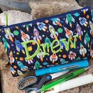 Rocketship  Pencil Case,  Pencil Pouch, Boys&#39; School Accessory Bag, School Supply Bag, Boys Zipper Bag, Ring Bearer Gift