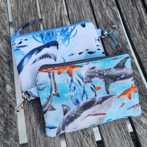 Shark zipper Wallet, Great White Shark Coin Purse, Zipper Bag, Boys Change Purse, Ear Bud Pouch,  Coin Purse