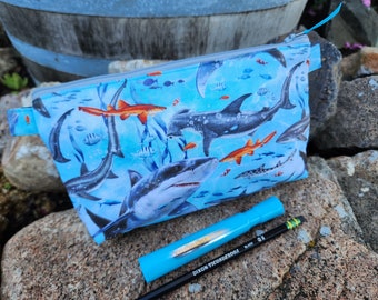 Shark Pencil Case, Personalized School Supply Bag, Fabric Zipper Bag, Kids Zipper Pouch, Shark Makeup Bag, hammerhead bag