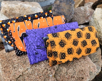 Halloween Wallet, Ladies Billfold, fabric Wallet, Black Cat wallet,  Spider wallet, Wallet with ID window, Fabric Billfold