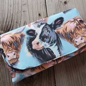 Cartera de vaca, Billetera de vaca, Cartera de tela, Cartera de mujer, Regalo de vaca, Cartera de mujer, Cartera con broche, Cartera hecha a mano, Cartera de animales de granja