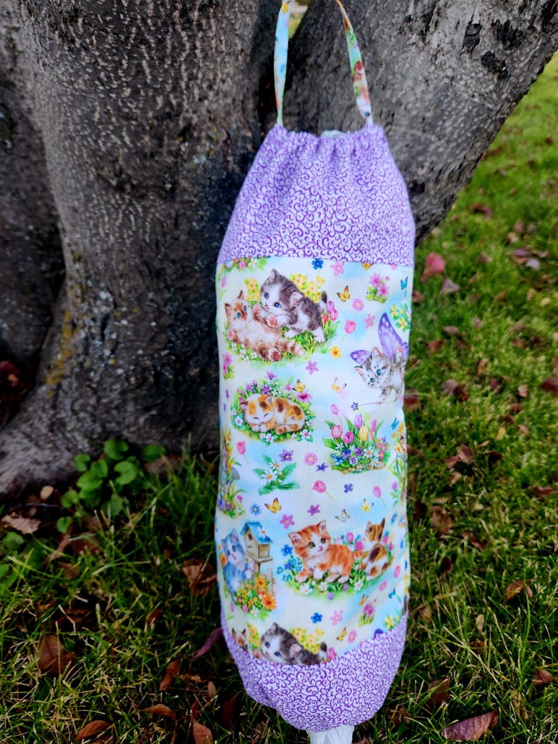 Cat Grocery Bag Dispenser, Shopping Bag Holder, Kitty Plastic Bag Keeper, Housewarming Gift, Butterfly Decor, Kitchen Organization image 4