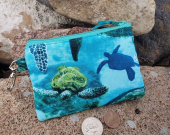 Sea Turtle  Coin Purse,  Zipper Wallet, Personalized Coin Purse,  Ear Bud Pouch, Kids Change Purse, credit card pouch, sea life coin purse