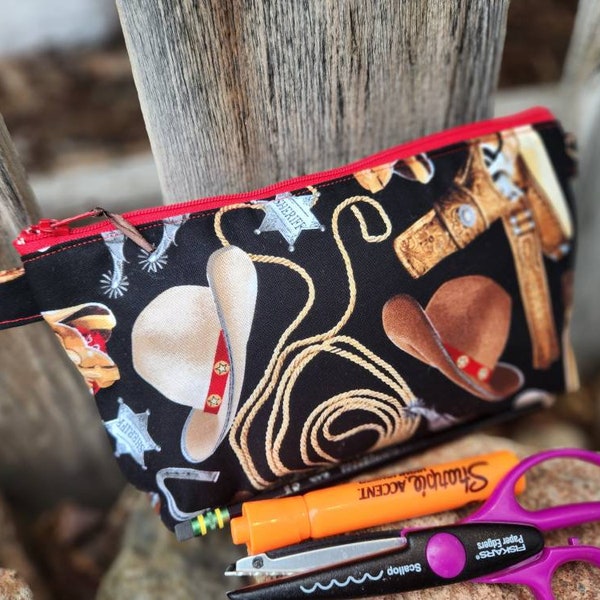 Cowboy Pencil Case,  Cowboy Cosmetic Bag,  School Bag, Boys Zipper Bag, Zipper Pouch, Kids Pencil Pouch Gift, Western Zipper bag, Rodeo Bag