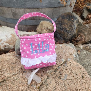 Tiny Baby Purse, Pink Polka Dot  Personalized Baby Purse, Flower Girl Purse,  baby&#39;s first purse, one year old purse, handmade fabric purse