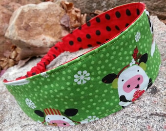 Christmas Cow Headband, Reversible Polka Dot Headband